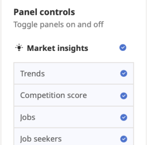 Control panels in Indeed Hiring Insights