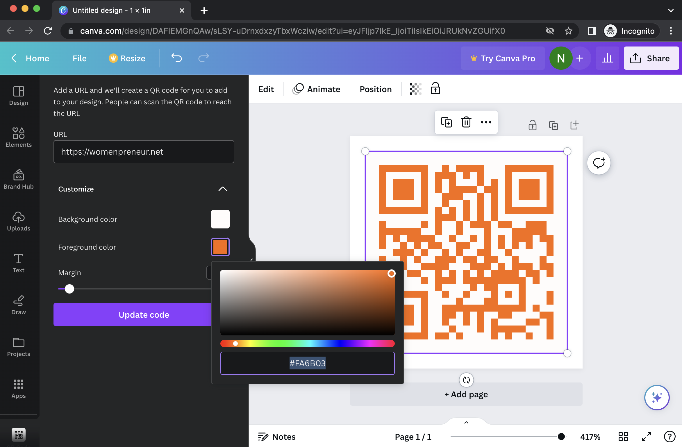 Customize QR code color  in Canva