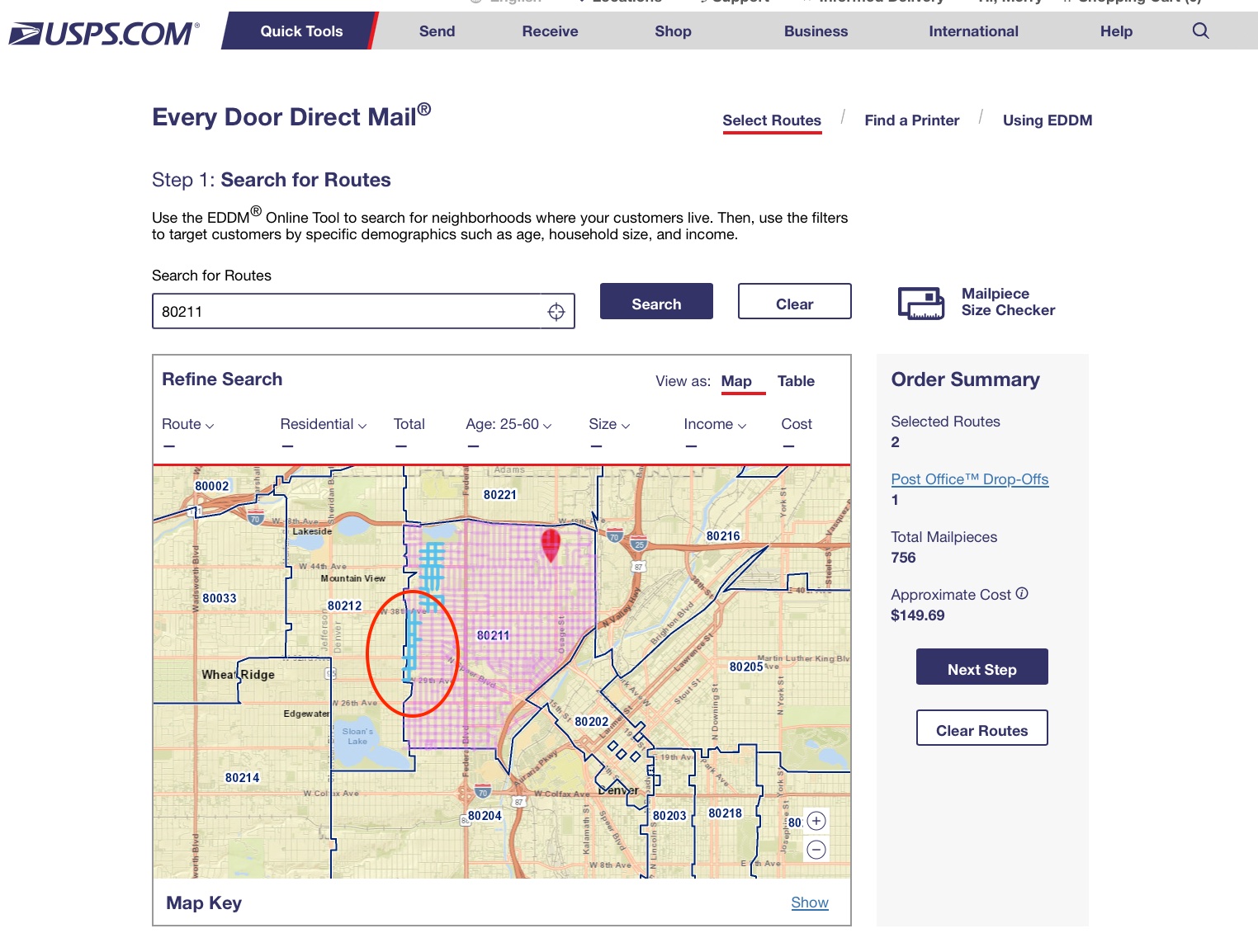 EDDM - selected second postal route